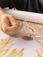 Papier peint mural de luxe brodé à la main, motif floral en forme de plume dorée, peint à la main, décoration murale pour la maison