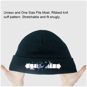 Produzione di cappelli invernali morbidi e caldi per adulti cappelli ricamati logo da donna con polsino in filo acrilico nero - Product Image 5