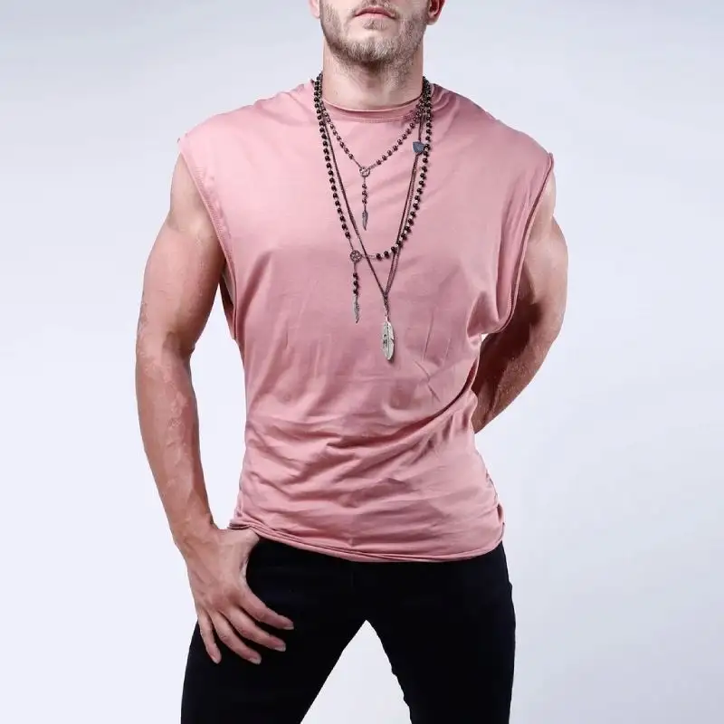 New fashion europe men solid color o-neck street sleeveless t-shirt outdoor sports fitness casual tops vest t-shirt