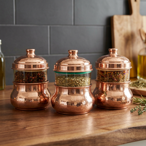 Handcrafted Copper <b>Spice</b> <b>Jar</b> Set with Glass Window & Lid, Decorative Kitchen Storage Containers for <b>Spices</b>, Herbs & Dry Goods - Product Image 1