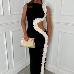 Robes longues florales sexy sans manches pour femmes, avec fente latérale et lacets, robe de soirée tendance - Product Image 6