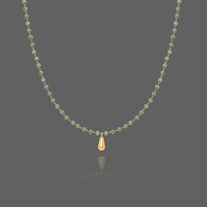 Collar con colgante de moda hecho a mano, estilo bohemio, con cuentas, de acero inoxidable, con gota de agua de aguamarina y lazo, chapado en oro de 18K con engaste de garra - Product Image 1