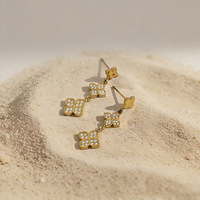 Anting-anting Vintage Prancis Wanita Modis, Anting-anting Baja Anti Karat Berbentuk Bunga Rhombus Emas 18k, Grosir Pabrik