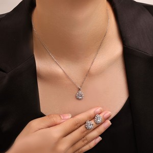 Ensemble de boucles d'oreilles et collier en cuivre nacré brillant, en forme de goutte d'eau, bijoux de fête, mode de luxe - Product Image 2