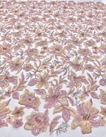 Tissu en tulle perlé à motifs floraux 3D avec broderie de sequins pour robe de mariée et couture