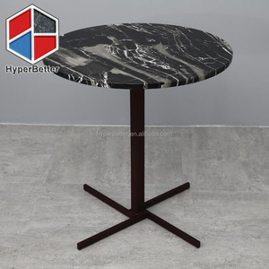 Tavolino da caffè rotondo in marmo bianco nero alla moda con <span class=keywords><strong>base</strong></span> a tulipano in acciaio inossidabile dorato - Product Image 4