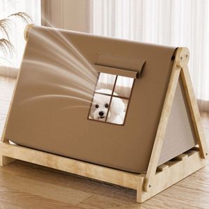 Lit pour animaux de compagnie en bois de pin massif, design moderne et luxueux, avec coussin en tissu Oxford et matelas en éponge, design de dessin animé tendance, forme triangulaire - Product Image 6