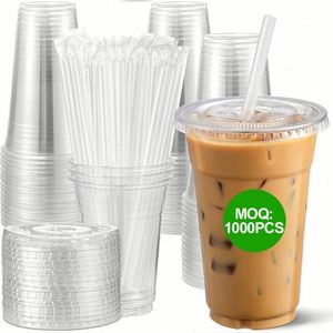 Gobelets en plastique PET durables de 98 mm, prix de gros fournisseur, avec couvercles transparents personnalisés pour boissons froides, café, milkshake, boba, bubble tea - Product Image 1