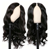 Perruque U-Part Body Wave en Cheveux Humains pour Femmes Noires, Demi-Perruque à Clipser Sans Colle, Cheveux Humains Remy Noirs Naturels, Perruque U-Part