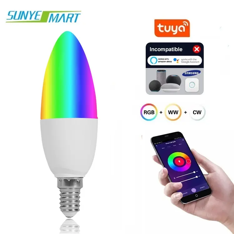 Household Commercial Dimmable Rgb E14 5w Smart Led Light Bulb Works With Alexa Lamp Google Home