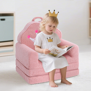 Soft Sherpa Toddler Princess Folding Chair Convertible <b>Sofa</b> to Lounger with Washable Cover Kids Furniture for Living <b>Play</b> Room - Product Image 6