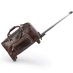 Bolsa de bagagem de couro de vaca, personalizada, alta qualidade, couro genuíno, mala de viagem, com rodas