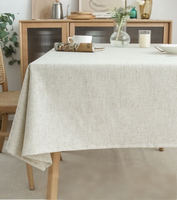 Nappe rectangulaire en lin uni haut de gamme pour table à manger, bureau, table basse blanche