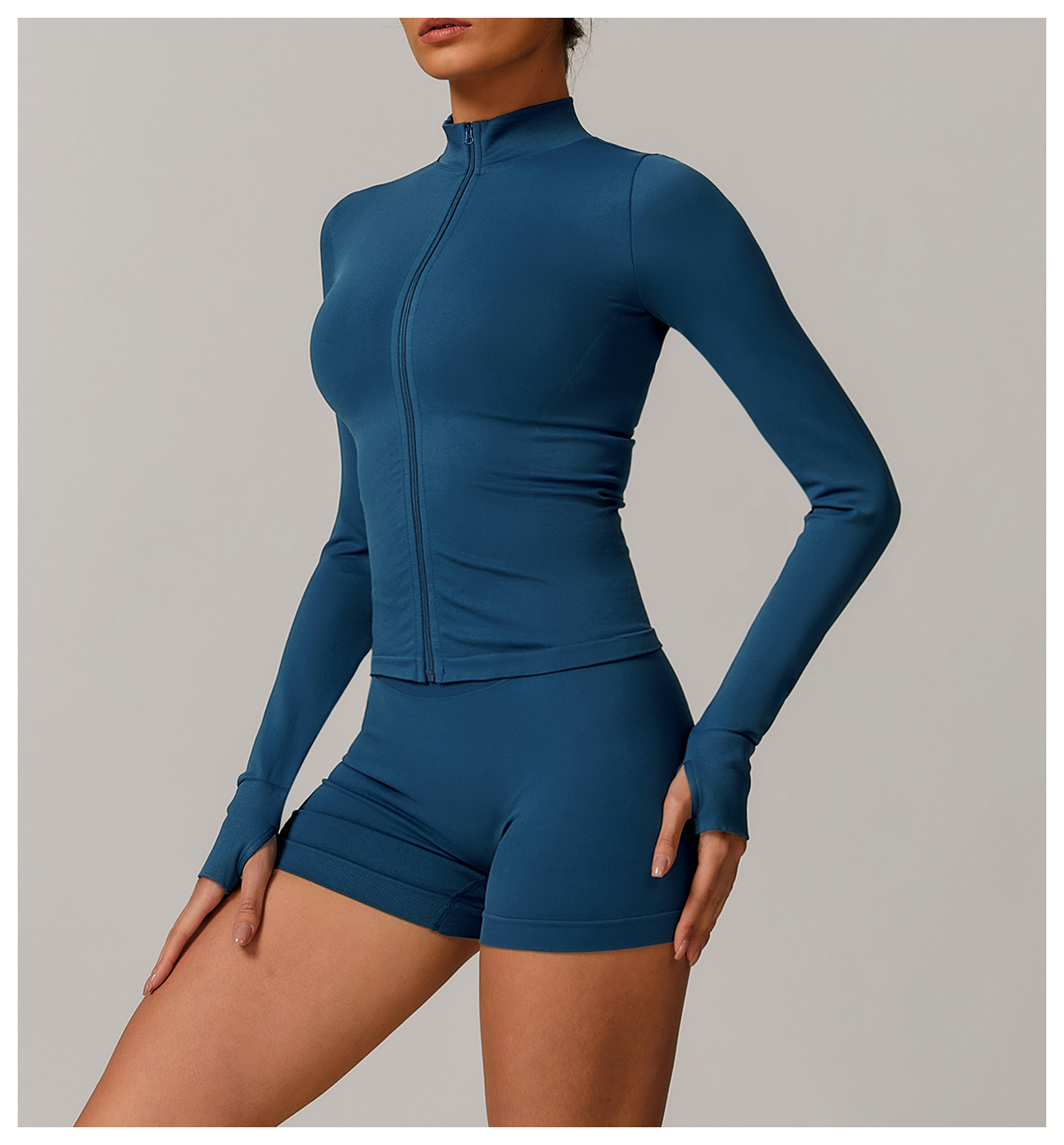 New Custom Sportswear High Waist Yoga Wear Women Gym Jacket Seamless Long Sleeve Activewear Set