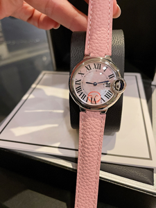 Montre mécanique automatique élégante et tendance, cadran en nacre, bracelet en cuir de vache rose à motif litchi, étanche - Product Image 6