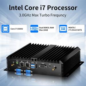 Atacado Industrial Mini PC Fanless Design Custom Core I3-5005U/I5-4200U/I7-5500U Dual LAN 2 * COM VGA/ 16GB Novo <span class=keywords><strong>DDR3</strong></span> EUA - Product Image 4