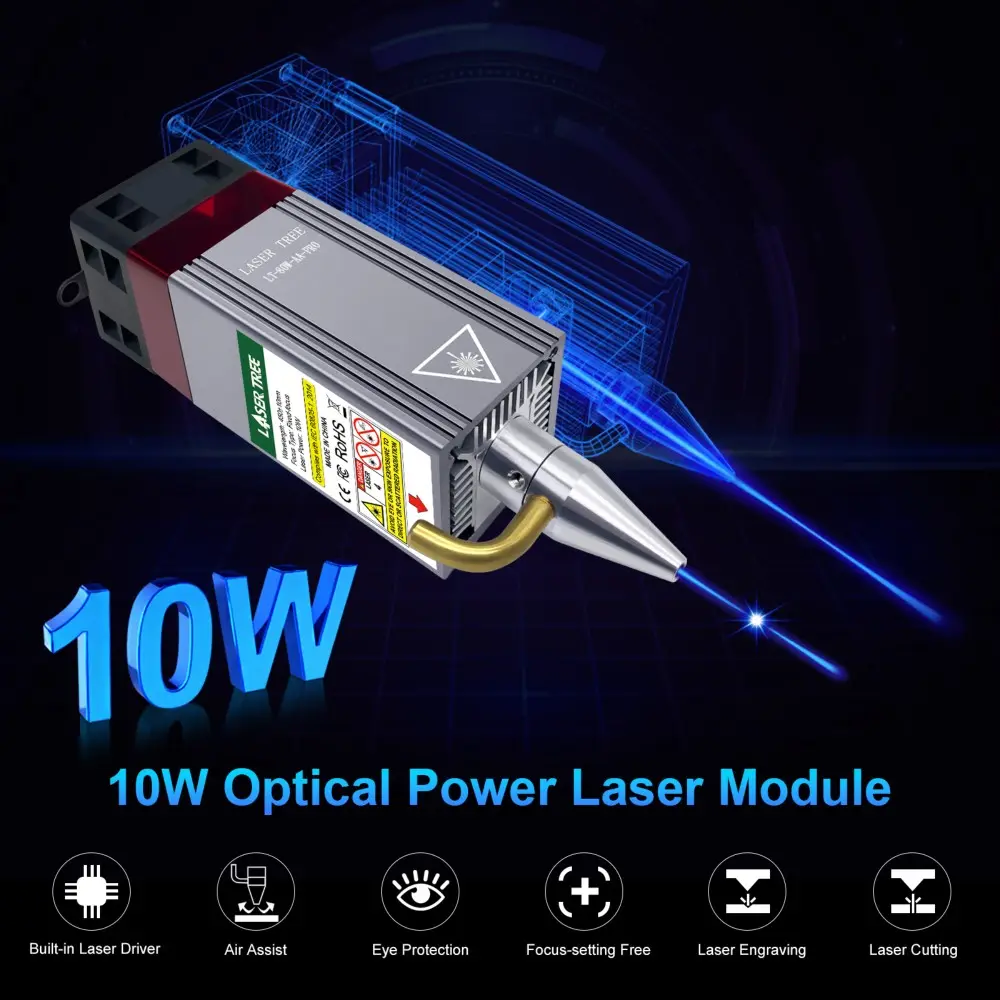 LASER TREE 5W 10W 20W 30W 40W Kit de module laser à diode à haute puissance optique Tête laser bleue 450nm pour graveur CNC