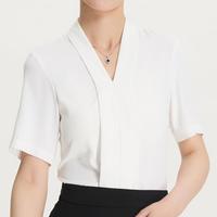 Chemisier d'été en mousseline à col en V pour femme, manches courtes, style minimaliste, idéal pour le bureau, les enseignants, les examens d'admission à la fonction publique