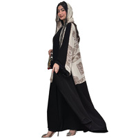 Ensemble Abaya Noire Hafizah avec Hijab Paisley, Robe Musulmane de Dubaï, Vente en Gros, Kaftan à Bordure Dentelle, Ramadan Aïd 2026, Fournisseur d'Usine