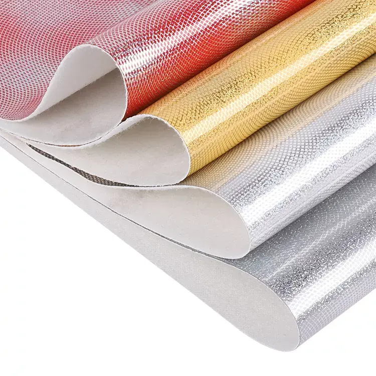 Waterproof Abrasion-Resistant Metallic Stripe Reflective Glossy Mirror Film Laminated Faux Leather Printed Synthetic Leather