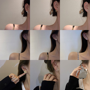 Boucles d'oreilles créoles noires roses de Style coréen, vente en gros, boucles d'oreilles mignonnes mélangées en acrylique mignonnes pour femmes, accessoires boucles d'oreilles - Product Image 3