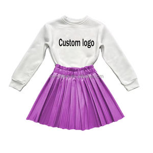 Automne nouveaux produits 2023 enfants jupe en cuir ensemble filles à manches longues pull jupe plissée PU <span class=keywords><strong>Mini</strong></span> jupe en cuir ensemble vêtements - Product Image 5