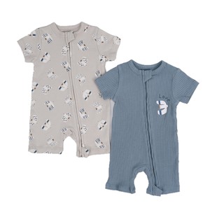 Romper Bayi Lengan Pendek Resleting Ganda 2 Pcs Katun Rib Musim Panas Baju Bayi Baru Lahir Lembut  Jumpsuit Bayi Bermotif - Product Image 1