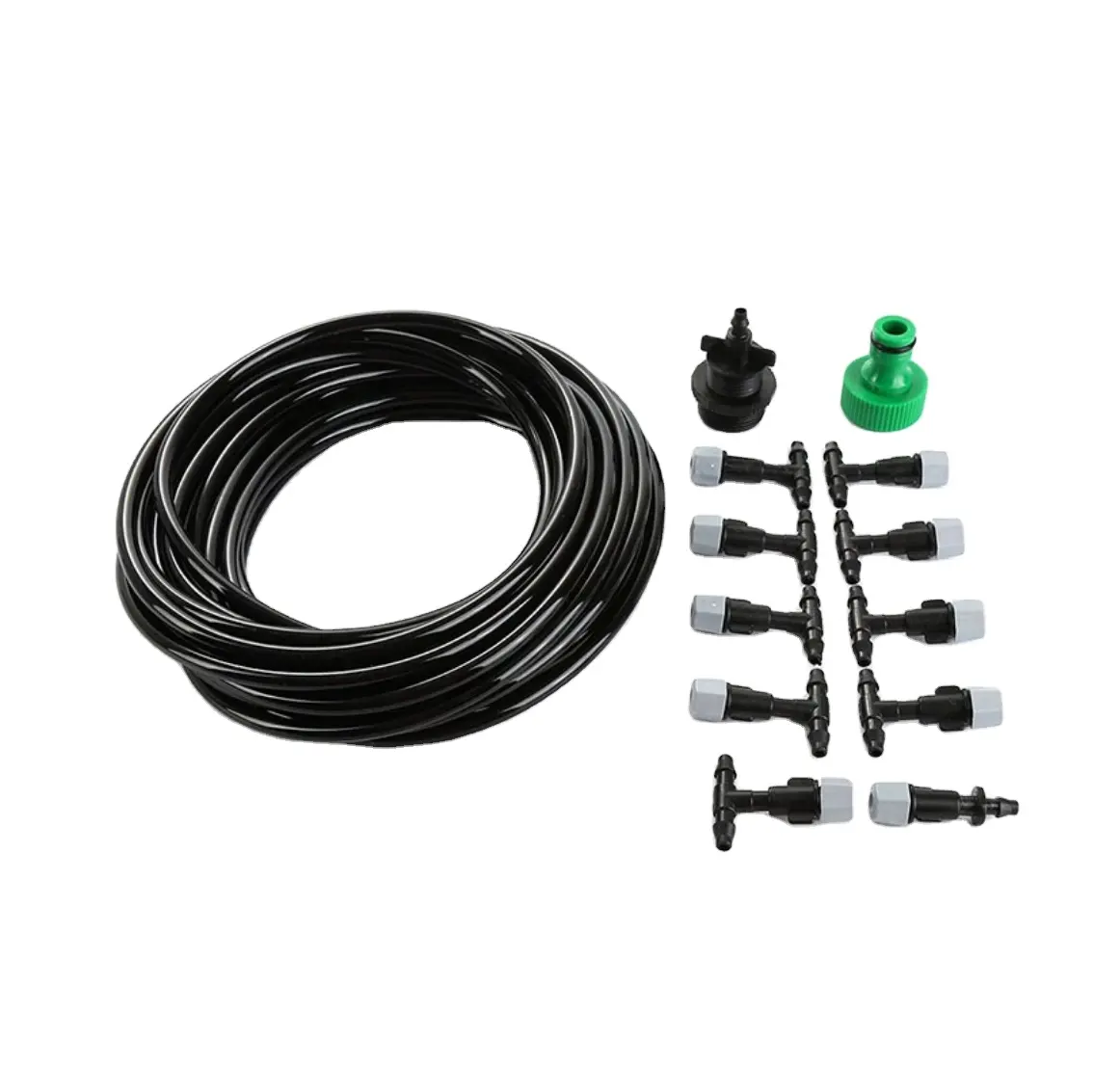 15m 10pcs Plastic Spray Nozzles Water Misting Fog Cooling Atomizing Sprinkler Head Kit For Hose Garden Irrigation Agricultural