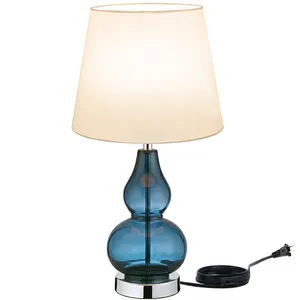 accent işık ampul lamba Suppliers-Modern Accent masa lambaları safir cam mavi davul Lien fildişi gölge oturma odası yatak odası için