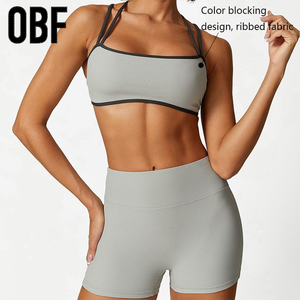 Set di allenamento da donna <span class=keywords><strong>OBF</strong></span> vendita calda due pezzi Leggings a vita alta in tessuto a coste pantaloncini abbigliamento sportivo Yoga leggero - Product Image 3