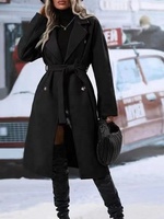 Veste longue coupe-vent pour femme, couleur unie, col à revers, épaissie, à double boutonnage et à lacets