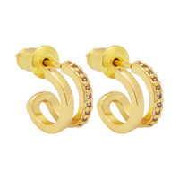 Boucles d'oreilles spirales asymétriques uniques à double anneau, hypoallergéniques en laiton plaqué or 18 carats avec cristaux, bijoux de fête et de bureau