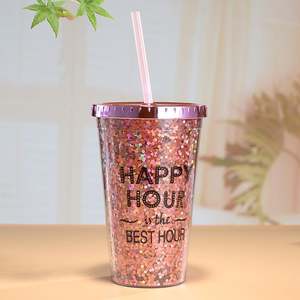 แผ่นพลาสติกสองชั้นเคลือบผิวด้วยไฟฟ้าขนาด450มล. ถ้วยน้ำแวววาวสำหรับนักเรียนขนาด16ออนซ์สินค้าใหม่ - Product Image 2