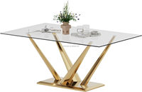 Nouvelle arrivée ensemble de table à manger rectangulaire de luxe avec plateau en verre trempé doré et ensemble de chaises pour la cuisine à domicile ou le restaurant
