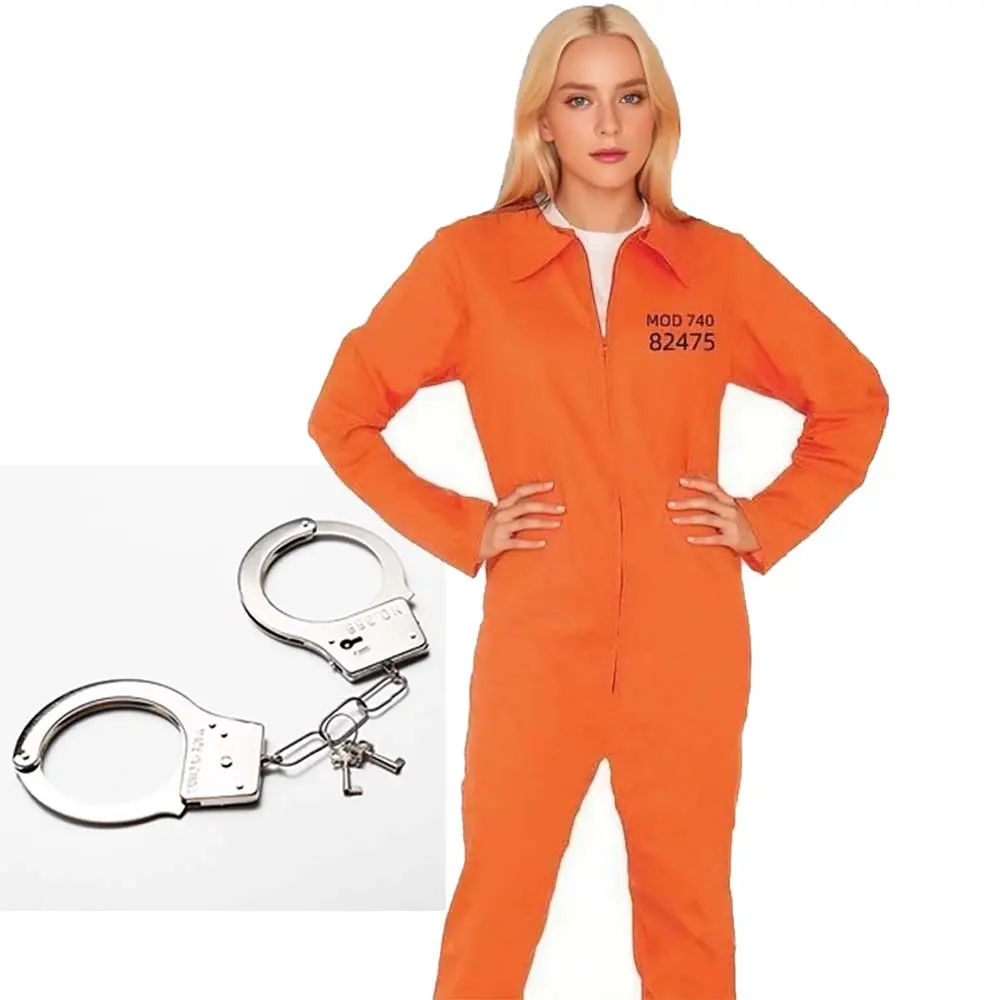 ハロウィンコスプレコスチューム大人男性女性ジェイルバードオレンジ囚人コスチュームMWHC-008