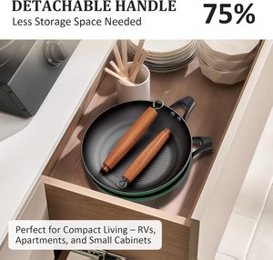 Juego de Sartenes Antiadherentes de 8 a <span class=keywords><strong>12</strong></span> Pulgadas, Hierro Fundido Precurado, Mango de Madera de Acacia, Apto para Horno, 7.5 Cuartos, Apto para Lavavajillas, Libre de PFAS/PFOA - Product Image 4