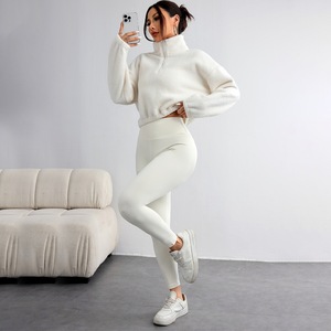 Veste de sport automne/printemps avec doublure en polaire et en duvet, demi-zip, col montant, couleur unie, haut de yoga - Product Image 5