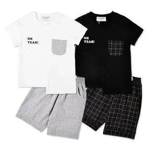 Summer Kids Boys Clothing Set Trendy Checkerboard Style Short Sleeve Cotton Pocket Knit Newborn Baby Clothes Summer Clothing 360