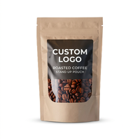 Sachet de café personnalisé en papier kraft avec fenêtre transparente, fermeture éclair refermable, pochette autoportante pour grains de café torréfiés