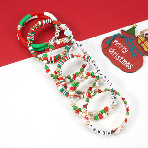Merry Christmas <b>Beaded</b> <b>Bracelets</b> Acrylic Resin Imitation Pearl Cartoon Party Jewelry Unisex - Product Image 1