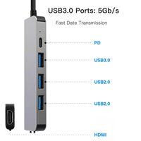 Hub USB-C 5 en 1 avec charge 4K PD 100W pour ports USB 3.0/2.0 2.1, en alliage d'aluminium - En stock