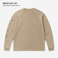 Sweatshirt Waffle Pria Kustom Lengan Raglan Model Patchwork Dekonstruksi, Atasan Crop Washed untuk Gaya Kasual Retro Jalanan