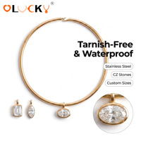 Collier ras-de-cou minimaliste LUCKYJIU personnalisé, étanche, plaqué or 18 carats, en acier inoxydable, avec pendentifs CZ interchangeables
