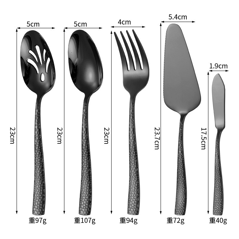 Juego de comedor negro de 5 piezas con mango cuadrado martillado