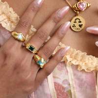 Mode amour papillon fleur opale arc-en-ciel pierre anneau INS Style série anneau cuivre plaqué avec 18K or véritable mignon anneau pour les filles