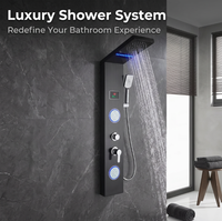 Panneau de douche mural moderne avec affichage LED, jets thermostatiques pluie et cascade, douchette à main et jets de massage pour salle de bain