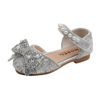 Chaussures de princesse pour filles, sandales à cristaux scintillants avec nœud antidérapant, chaussures pour enfants en bas âge