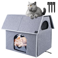 Maison pour chat d'extérieur, grand abri isolé, résistant aux intempéries, pour chat errant, avec tapis doux amovible, montage facile, surélevé en bois