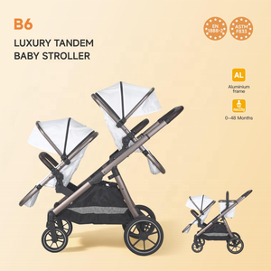 Poussette double de luxe OEM ODM pour bébés et tout-petits, pliable et portable, pour jumeaux, avec planche de marche intégrée - Product Image 2