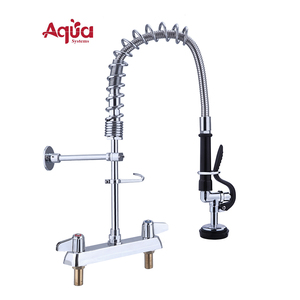 Grifo de cocina comercial de doble manija para encimera, de acero inoxidable 304 SUS con cuerpo de latón, prelavado industrial para restaurantes y bares - Product Image 1